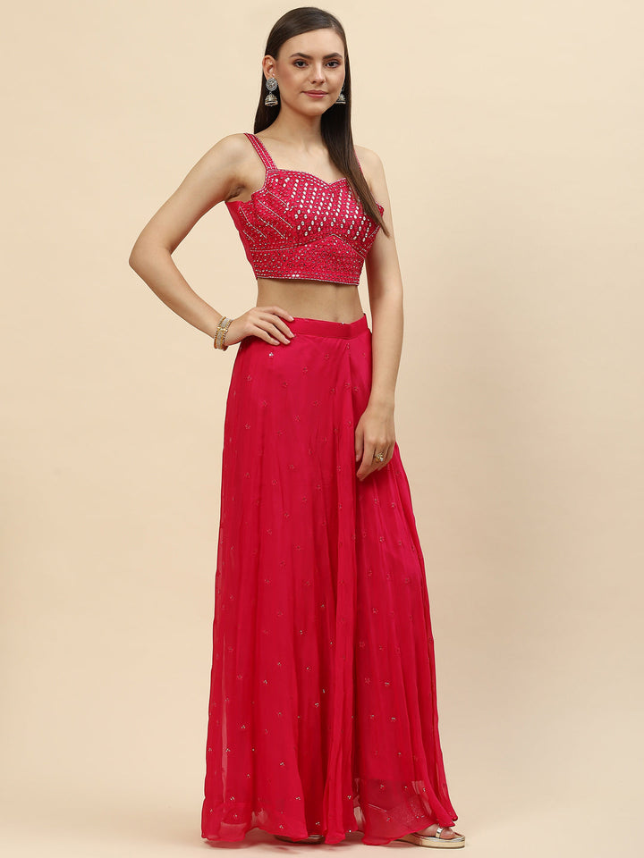 Bandhani Printed Georgette Crop Top With Palazzo &amp; Jacket