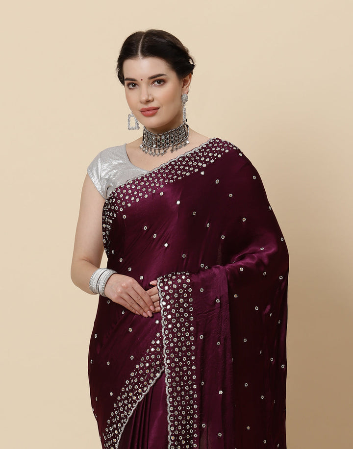 Stone Booti Pure Satin Embroided Saree