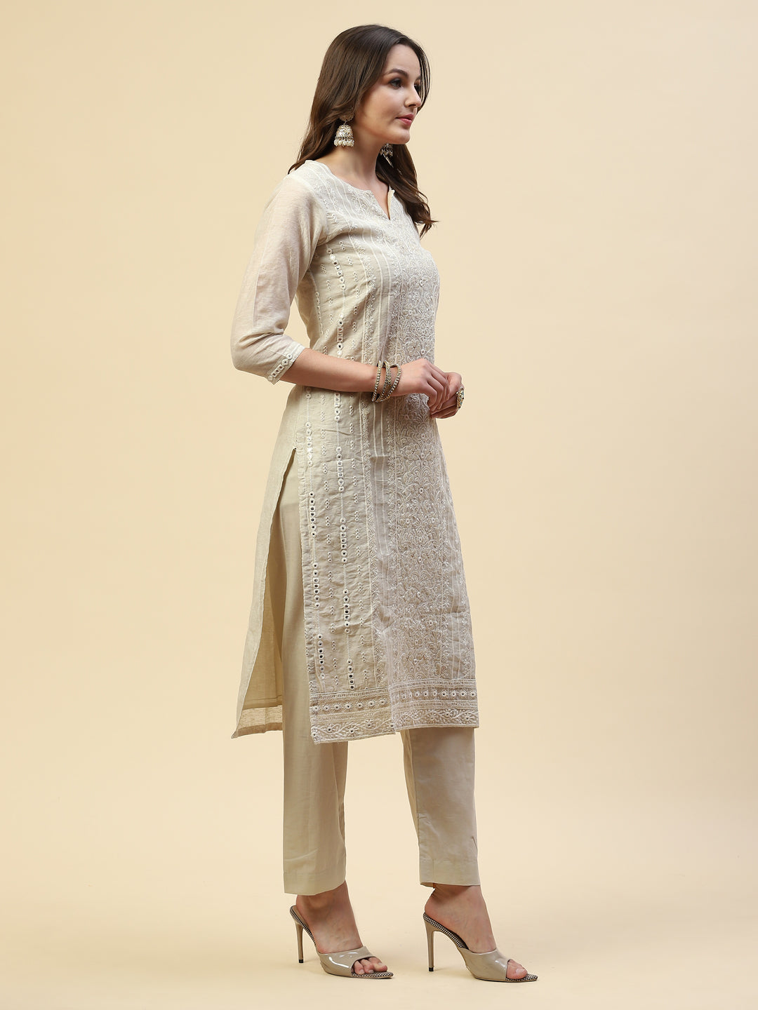 Embroidered Chanderi Kurta With Pants