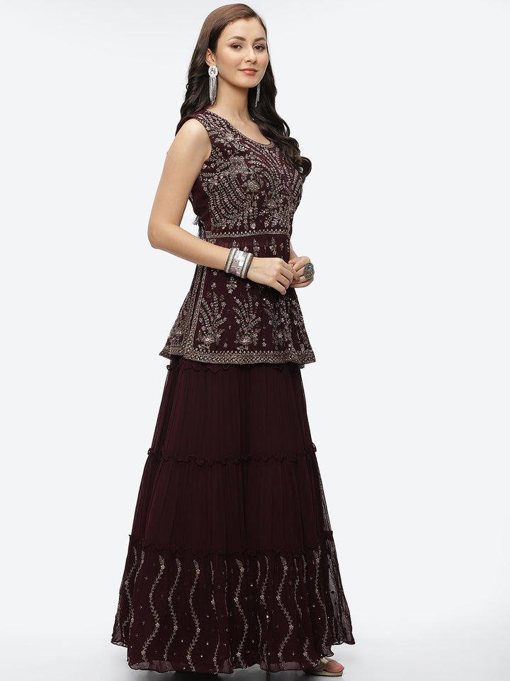 Embroidered Resham Mirror Georgette Choli With Lehenga &amp; Dupatta
