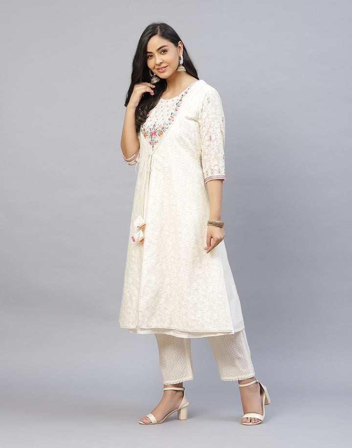 Embroidered Chanderi Kurti Pant Set