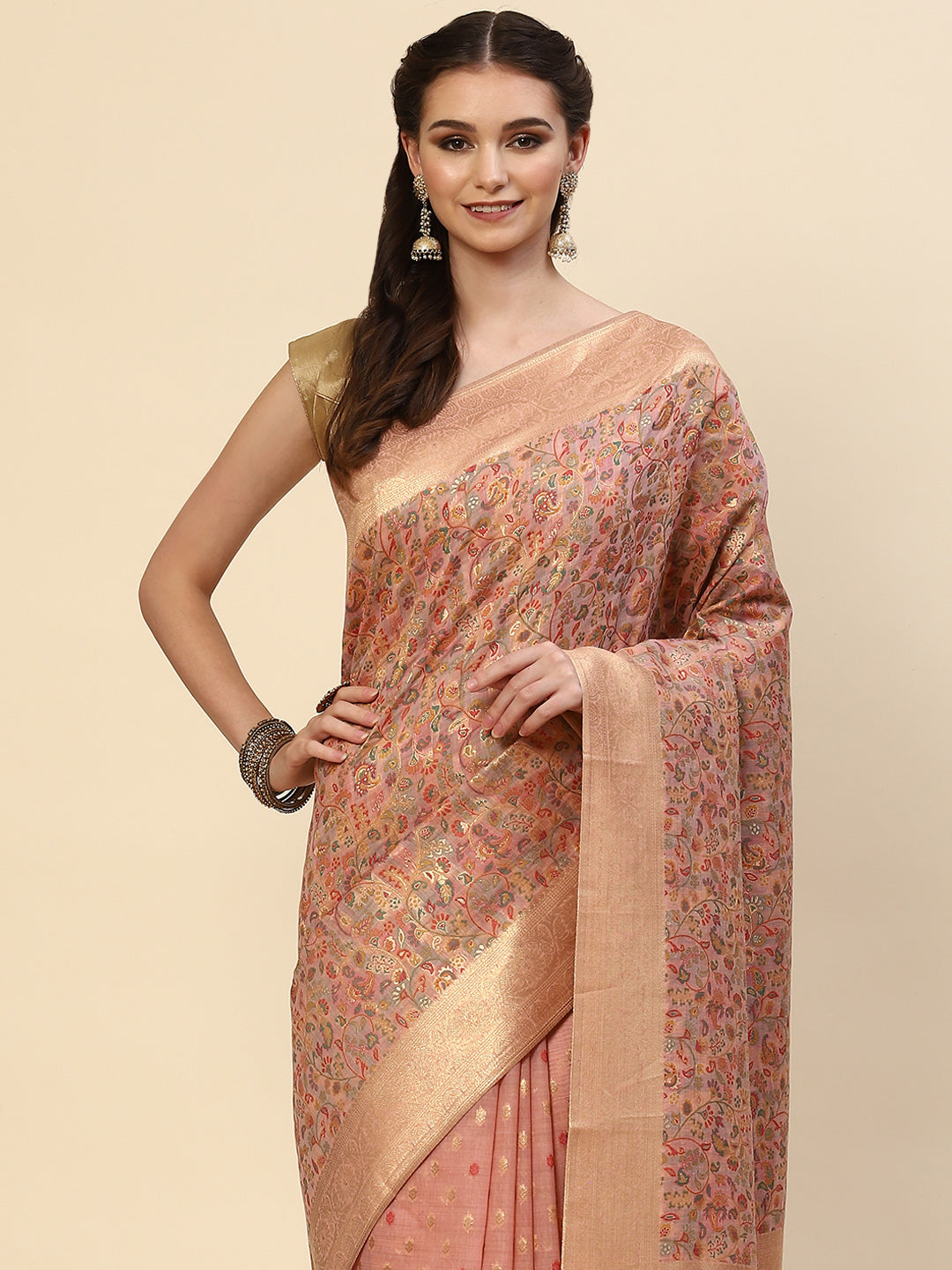 Floral Zari Jaal Handloom Woven Saree