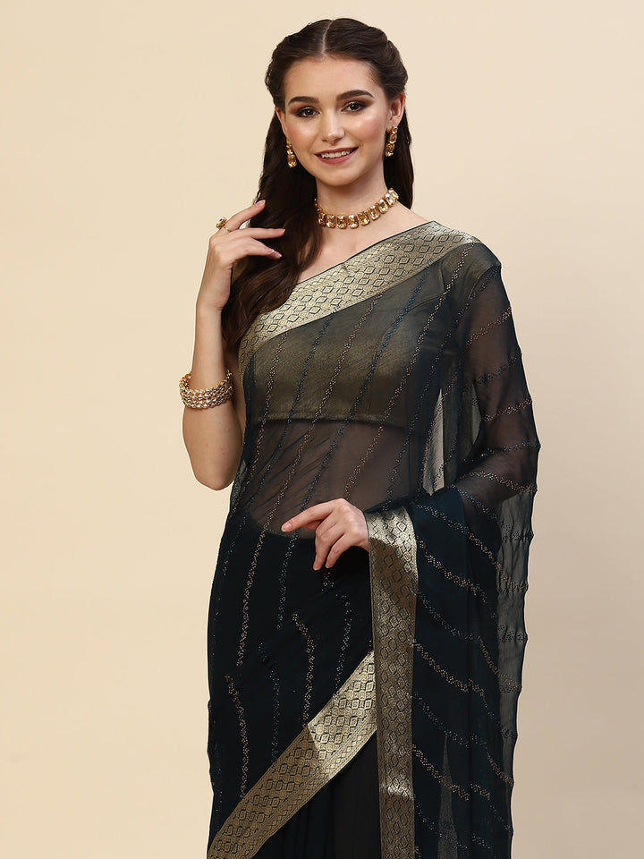 Stone Work Chiffon Plain Saree