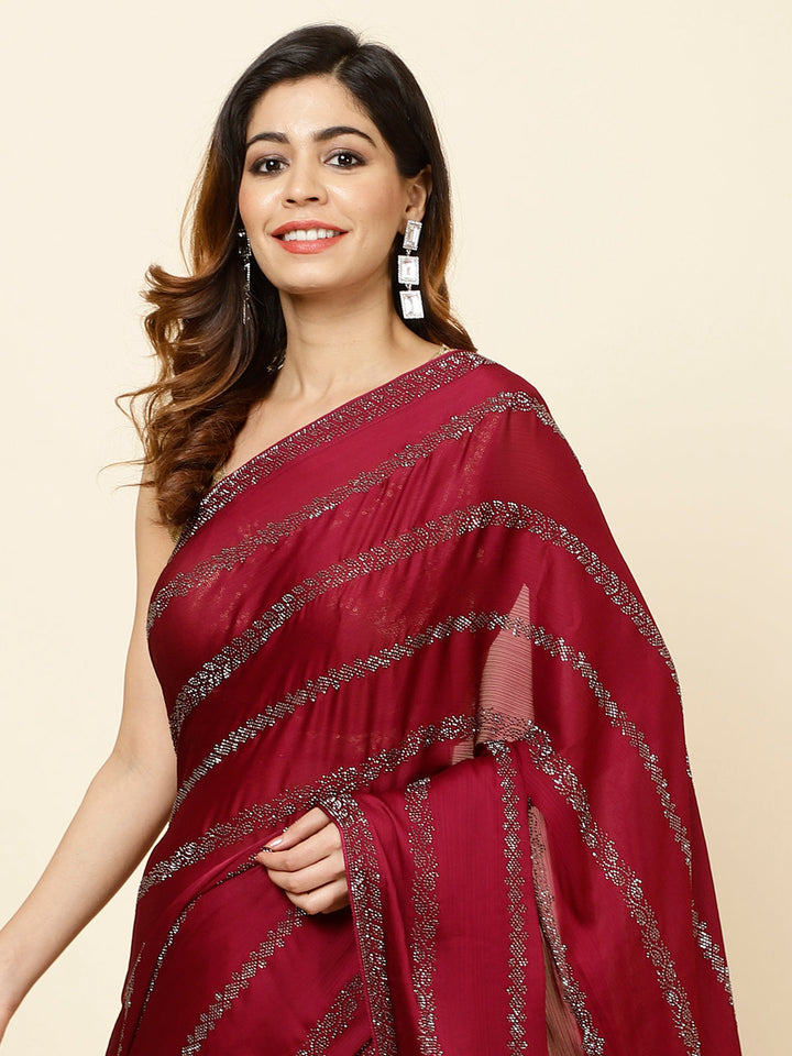 Stone Embroidered Chiffon Saree