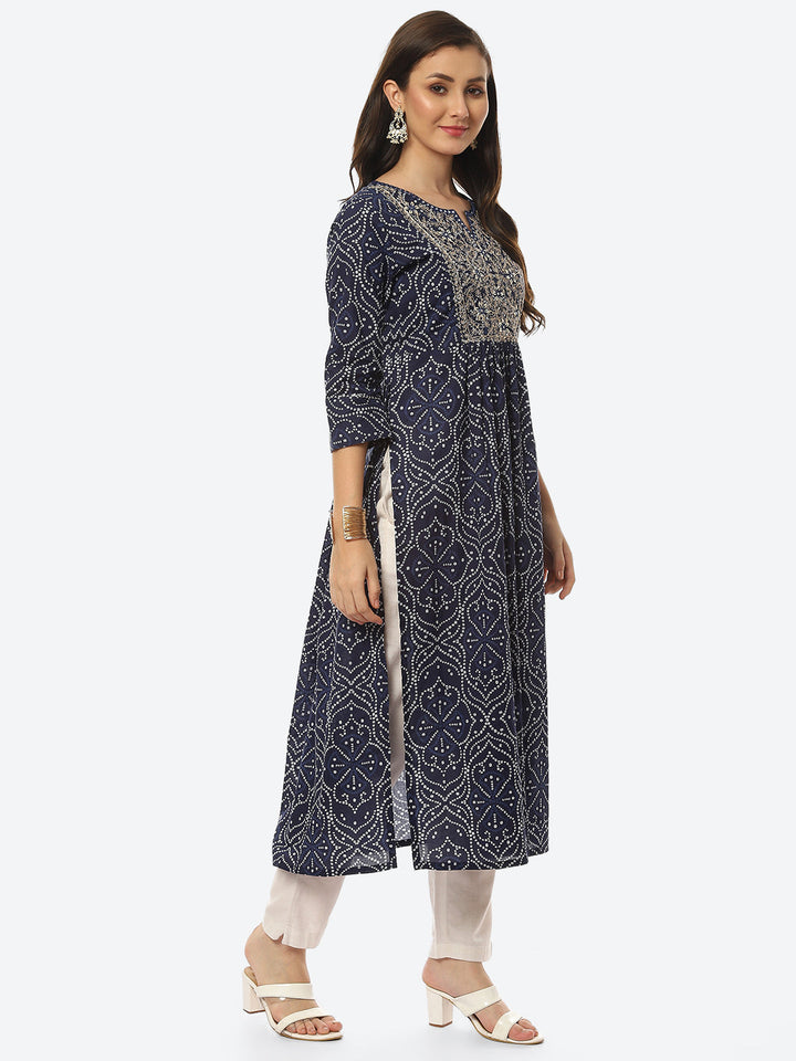 Resham Mirror Printed Cotton Kurta