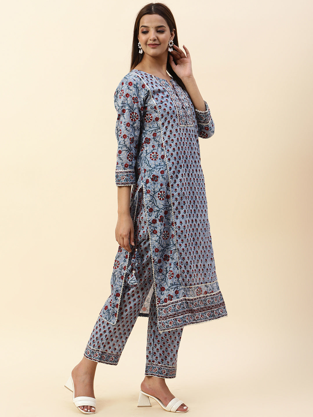 Floral Printed Cotton Kurta With Pants