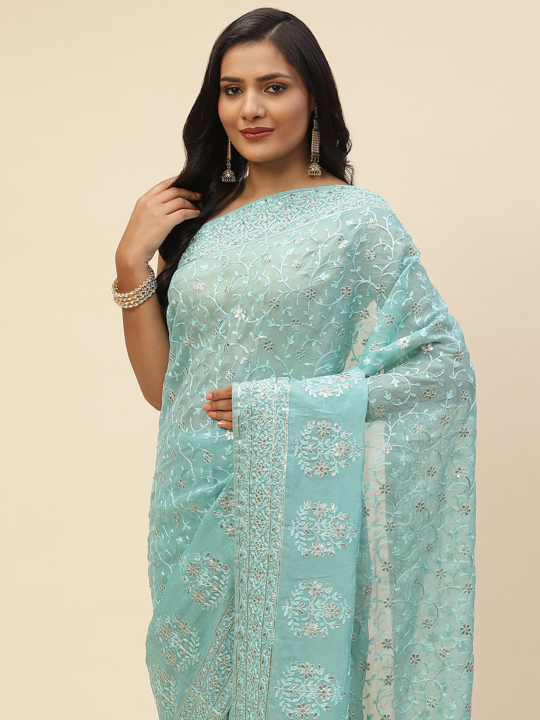 Resham Jaal Embroidered Organza Saree