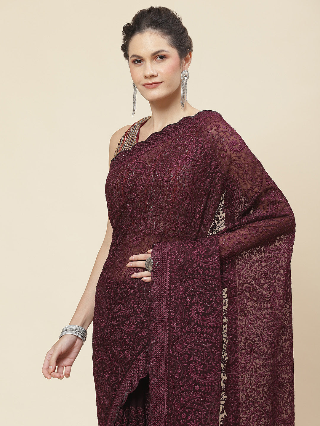 Resham Jaal Embroidered Chiffon Saree