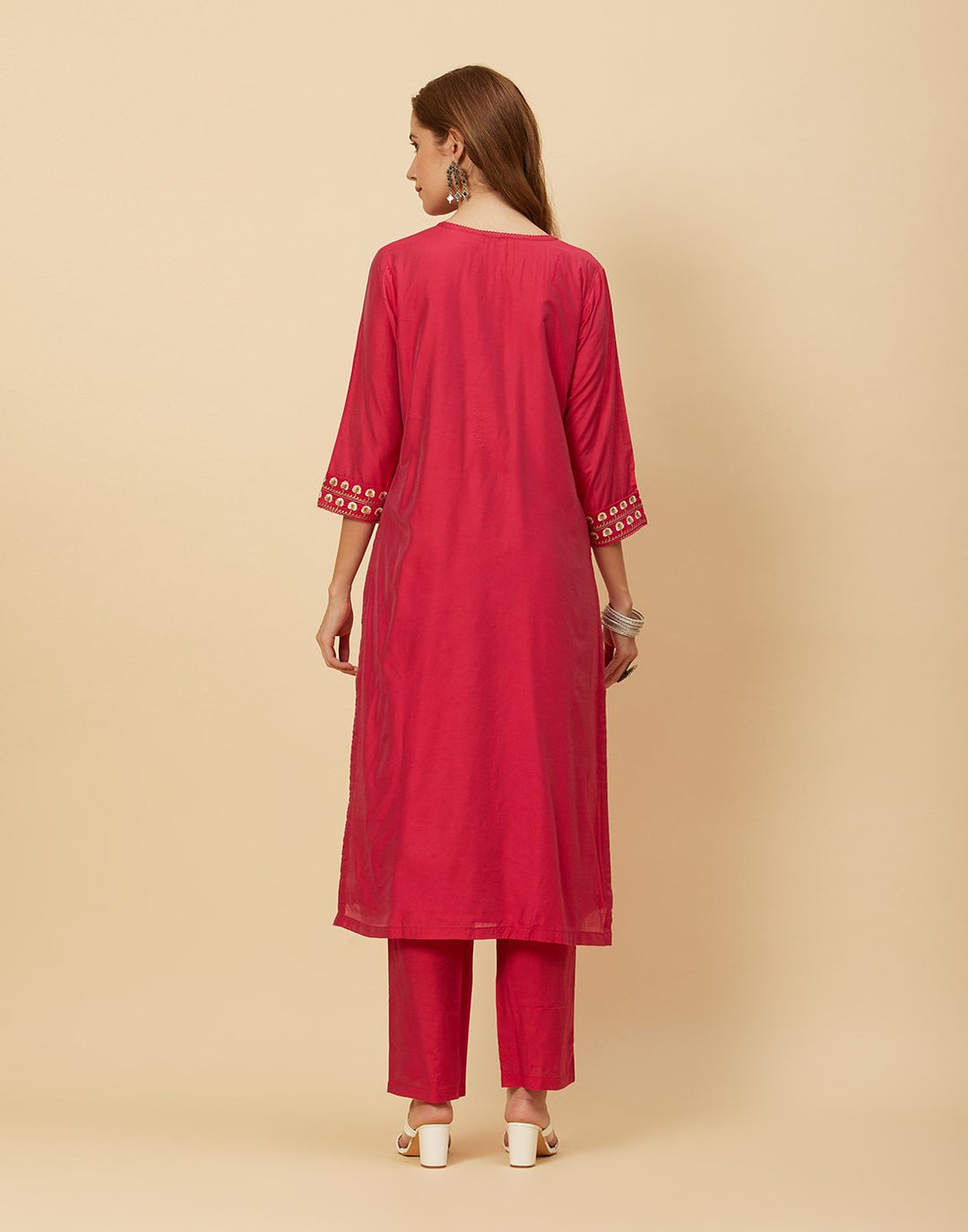 Embroidered Chanderi Kurti With Pant
