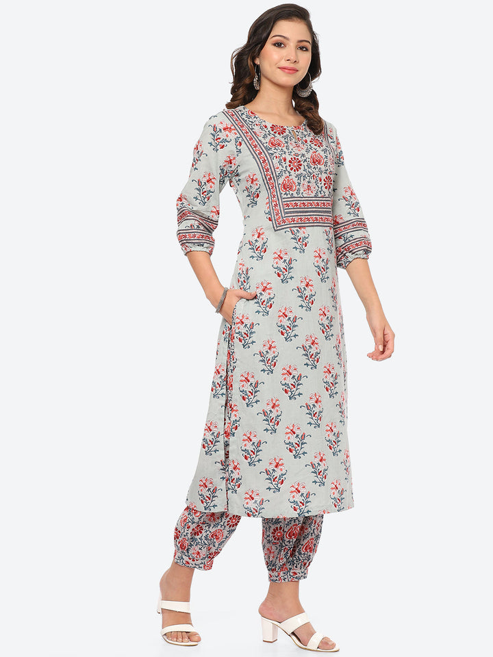 Floral Printed Cotton Kurta With Agfani Pant