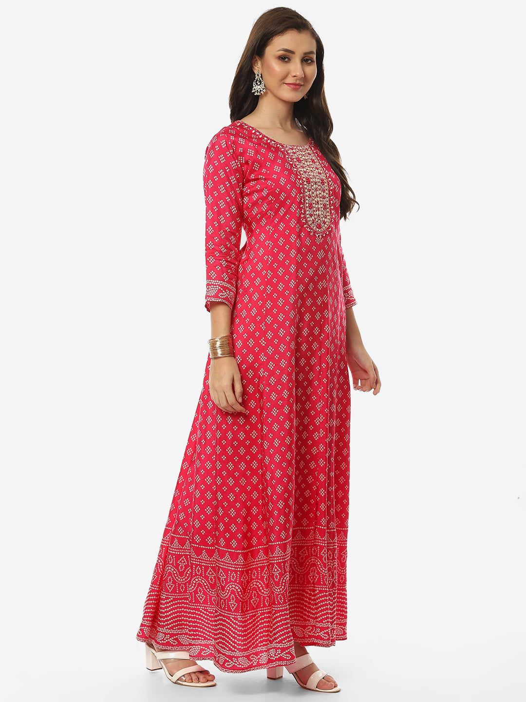 Mirror Neck Printed Handloom Flared Kurta