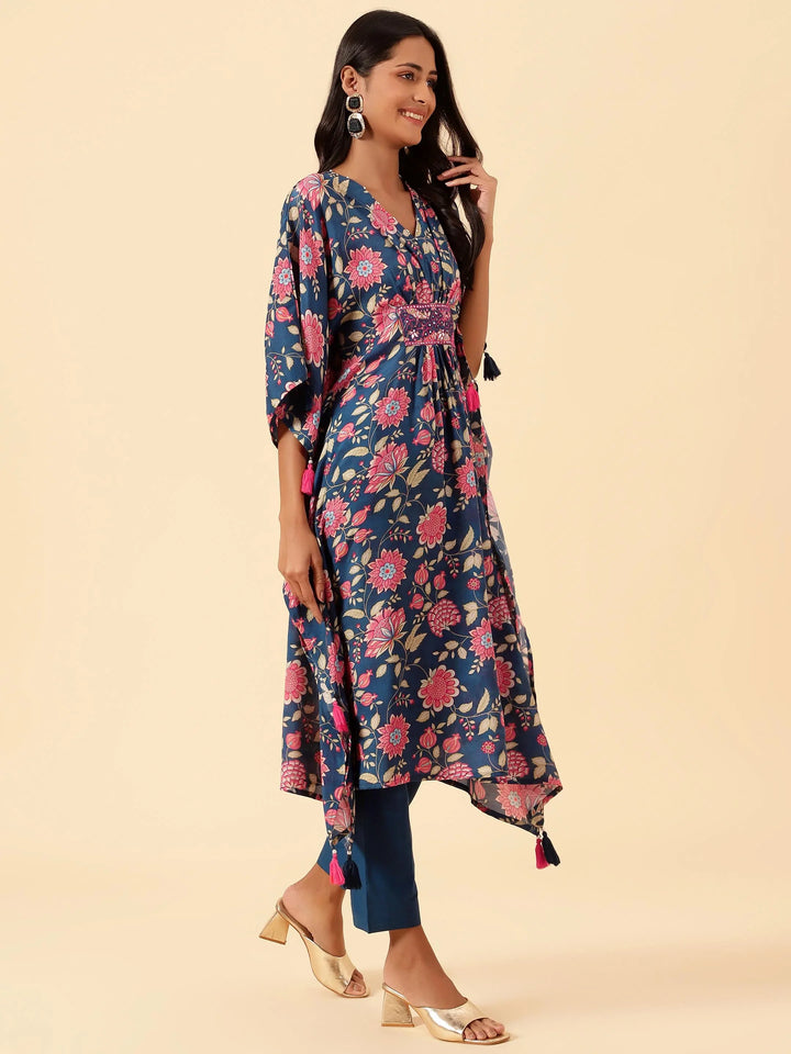 Floral Printed Muslin Kaftan Kurta