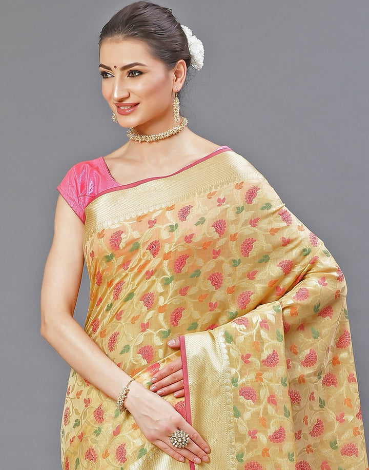 MBZ Meena Bazaar-Orange Cotton Woven Saree