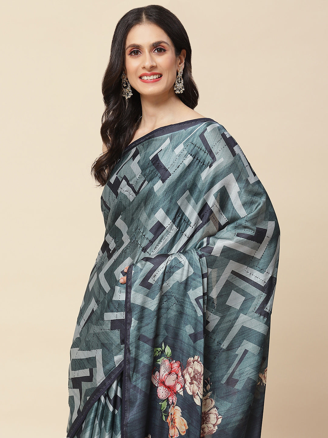 Abstract Digital Printed Satin Saree