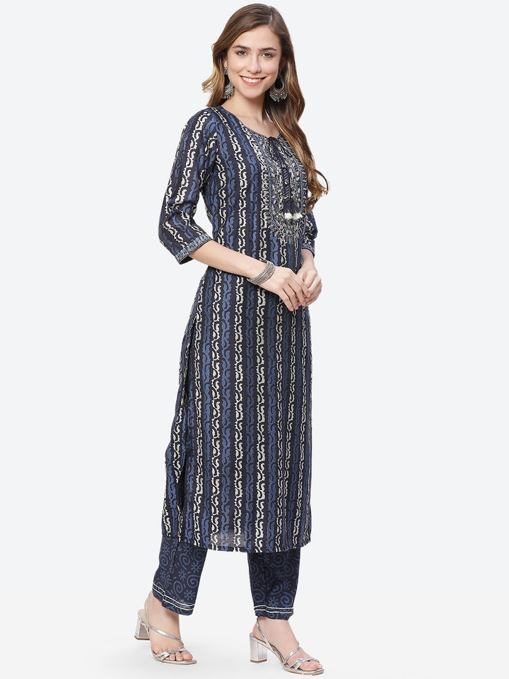 Printed Cotton Kurti With Pant And Printed Dupatta