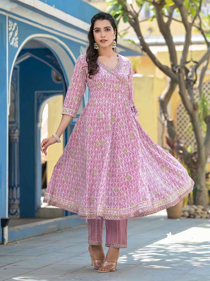 Printed Cotton Kurta With Pants &amp; Dupatta
