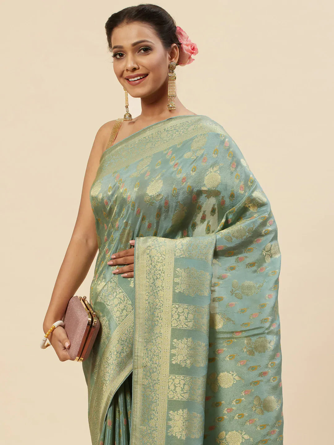 Zari Booti Organza Woven Saree