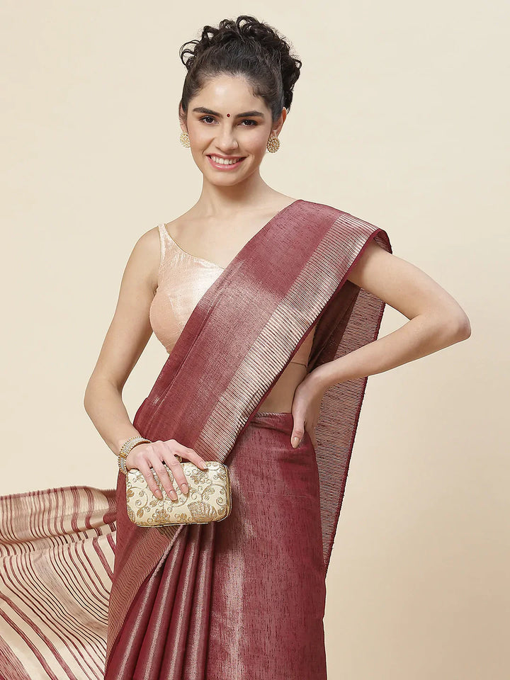 Plain Zari Border  Handloom Woven Saree