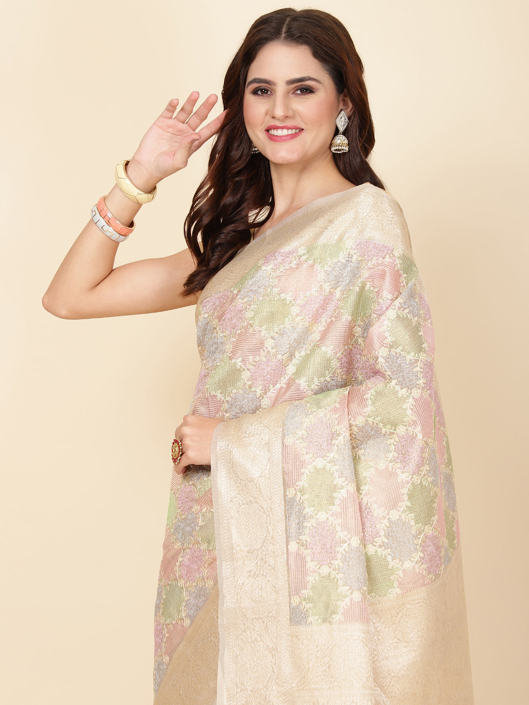 Resham Embroidery Tissue Saree