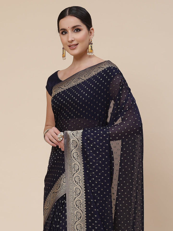 Booti Work Georgette Plain Saree