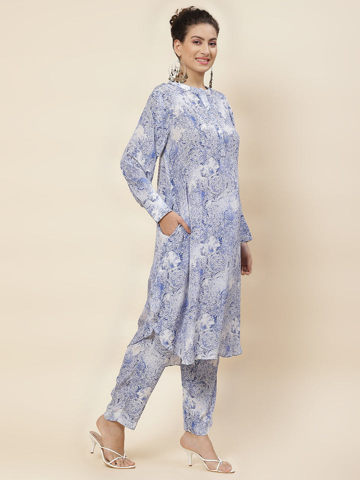 Printed Crepe Kurta With Pants