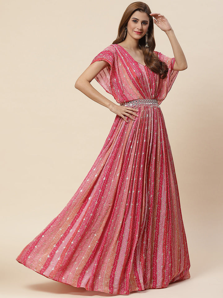 Sequin Zari Embroidered Crepe Gown Dress