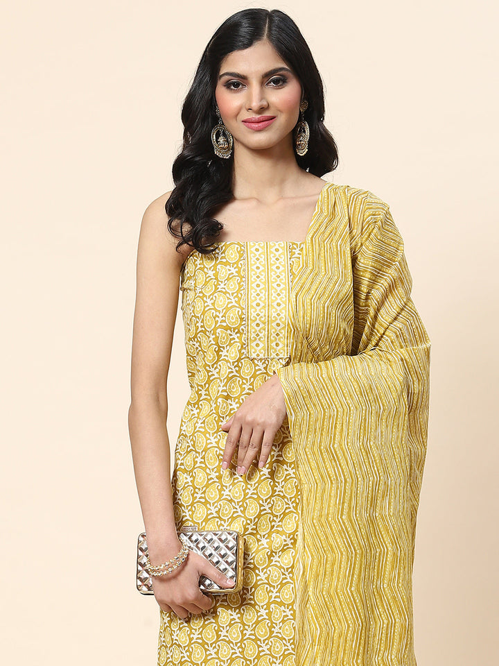 Printed Cotton Unstitched Suit Piece With Dupatta