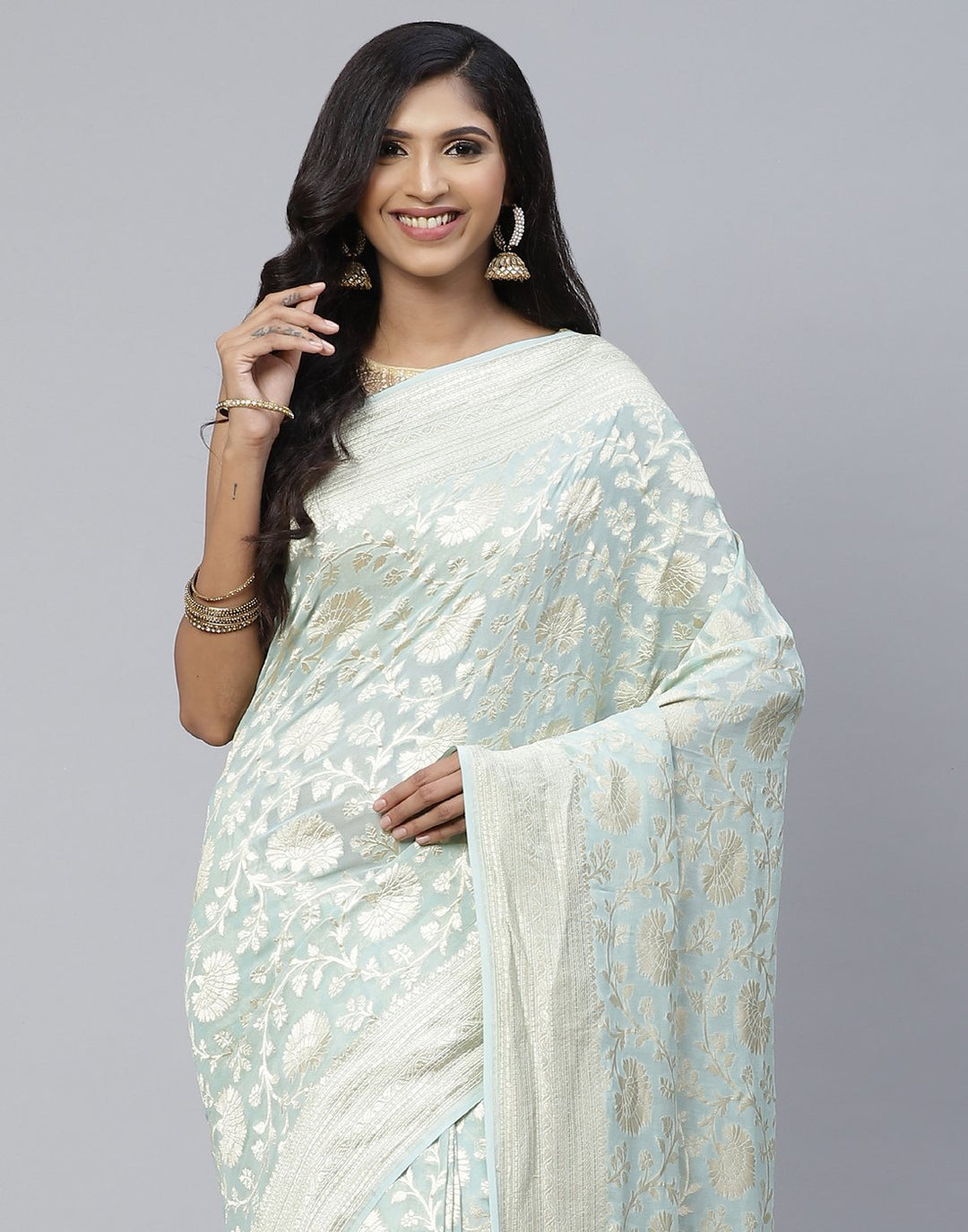 Light Pink Khadi Banarasi Jaal Saree