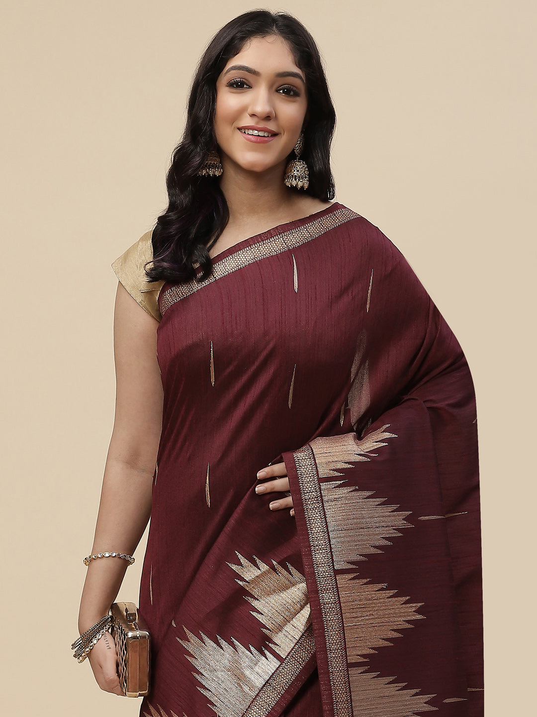 Zari Border Booti Tussar Woven Saree