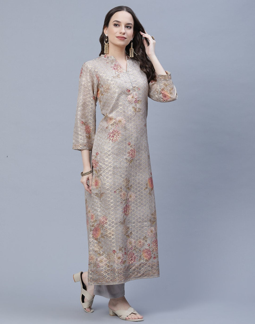 Chanderi Floral Printed Kurti Pant Set