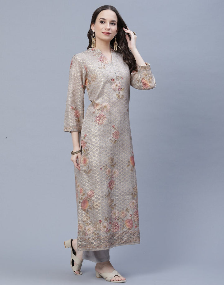 Chanderi Floral Printed Kurti Pant Set