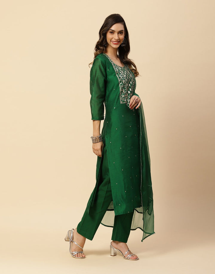 Embroidered Cotton Salwar Kameez Stitched Suit With Chiffon Dupatta