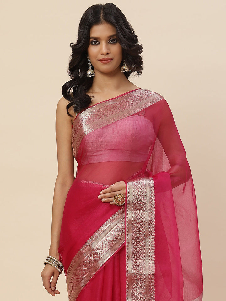 Zari Border Organza Plain Saree