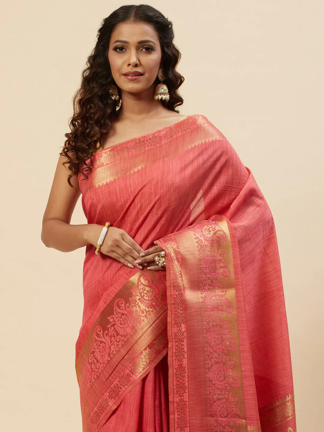 Plain Zari Border Handloom Woven Saree