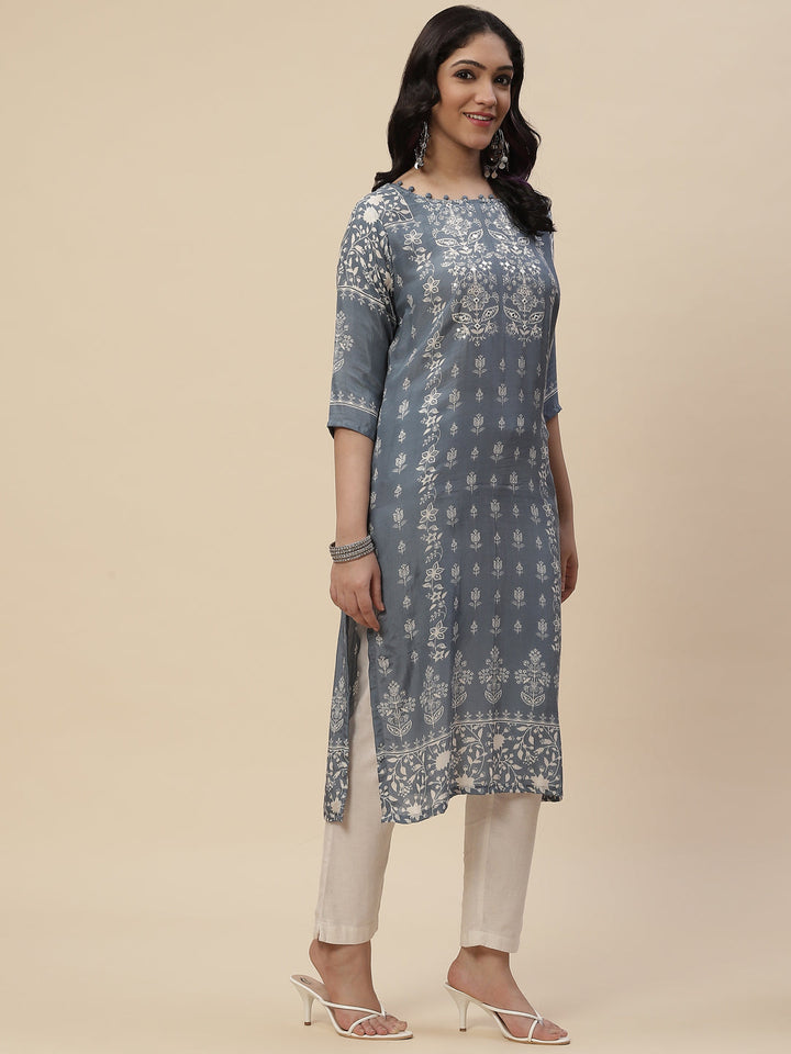 Neck Mirror Work  Printed Cotton Kurta