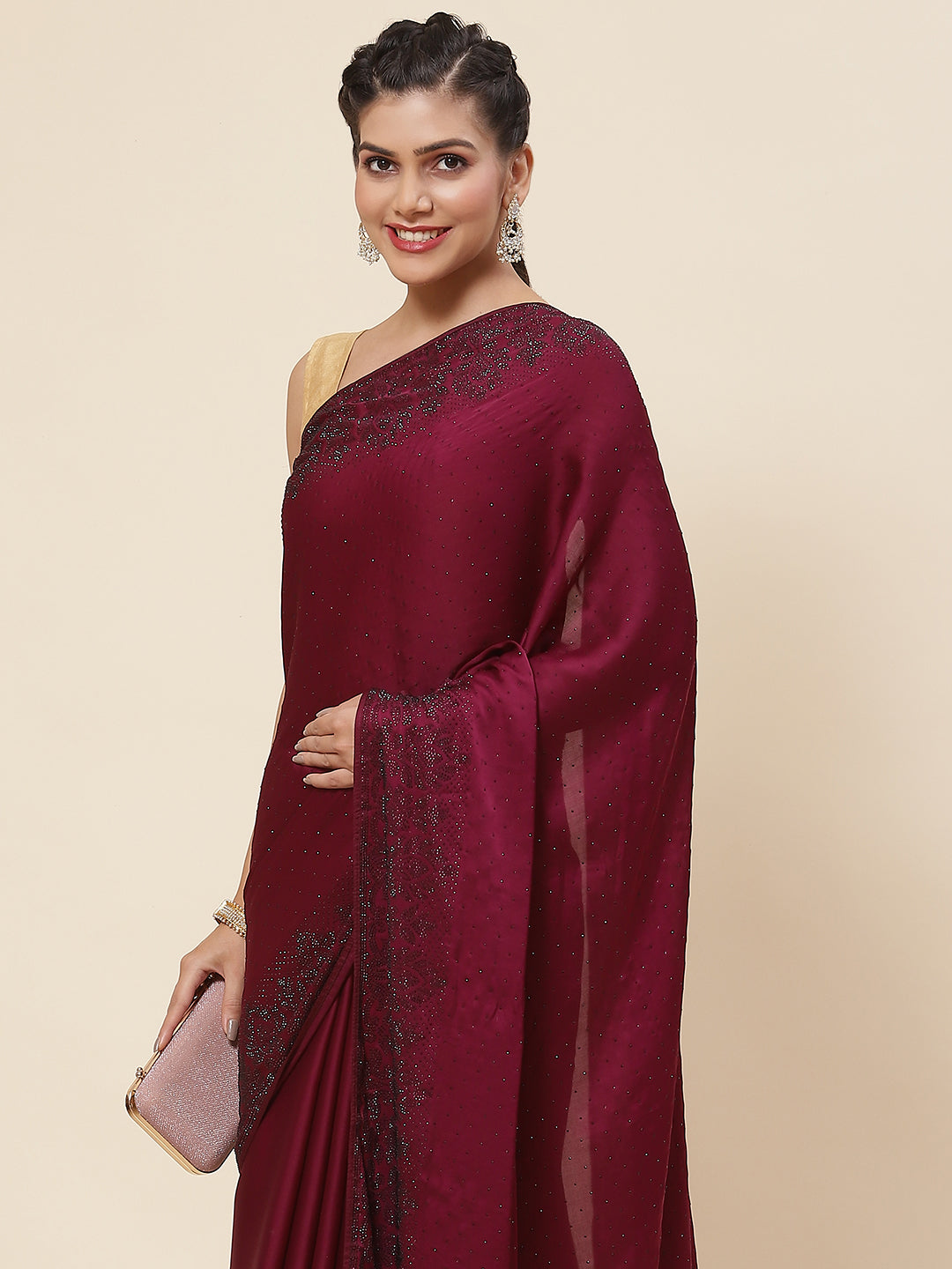 Stone Embroidered Satin Saree