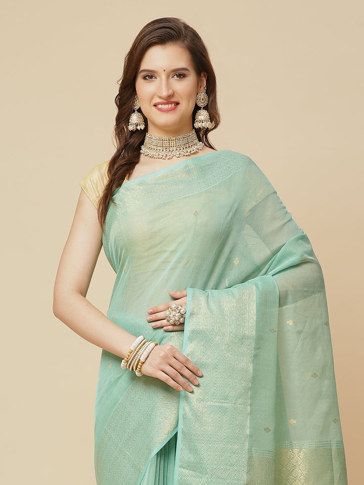 Zari Border Booti Cotton Woven Saree