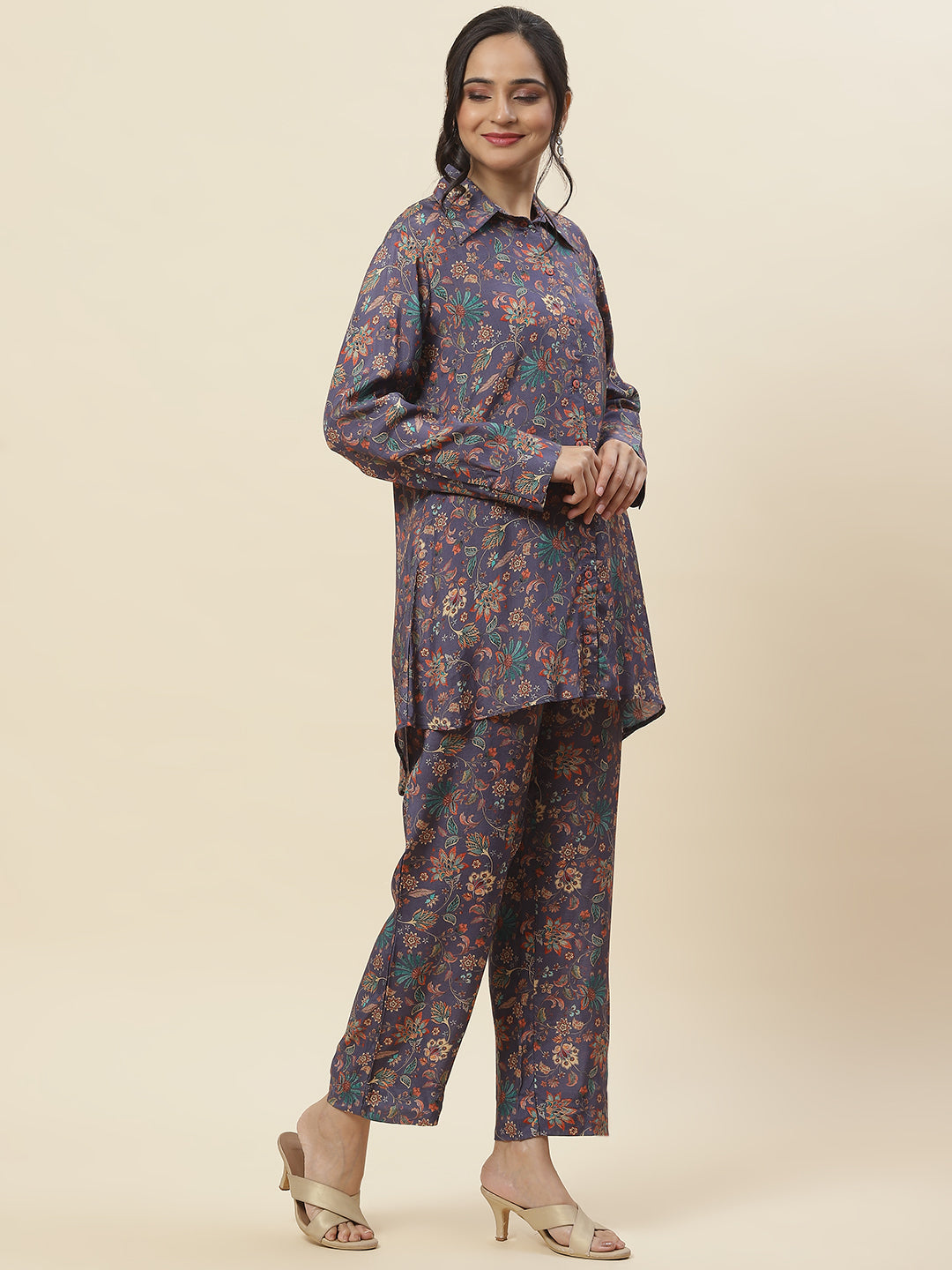 Floral Printed Muslin Kurti With Pants