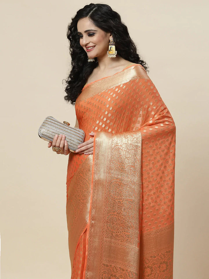 Zari Booti Georgette Plain Saree