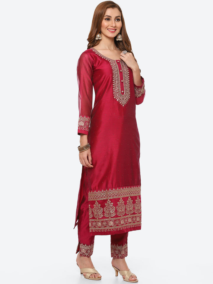 Zari Ghera Chanderi Kurta With Pant &amp; Chanderi Dupatta