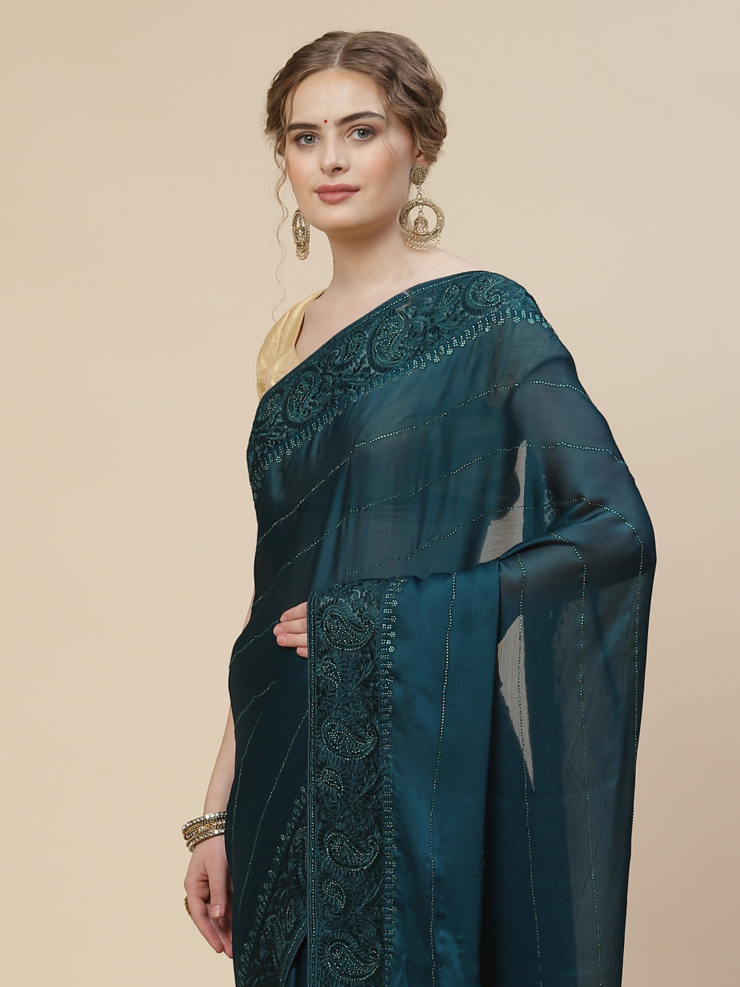 Resham Border Chiffon Embroidered Saree