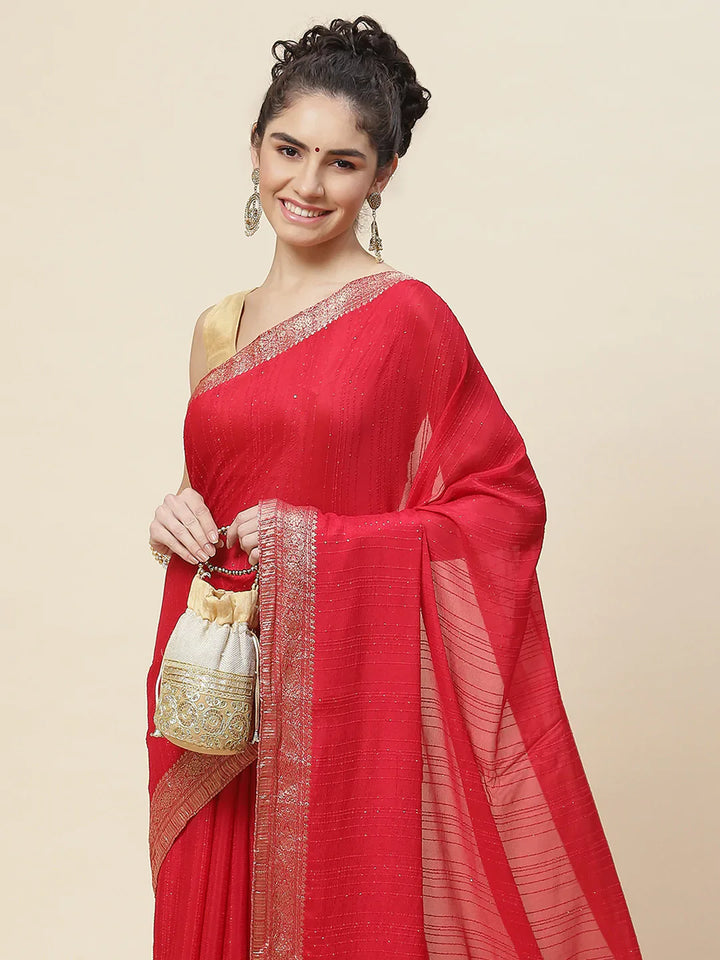 Sequin Embroidered Crepe Plain Saree