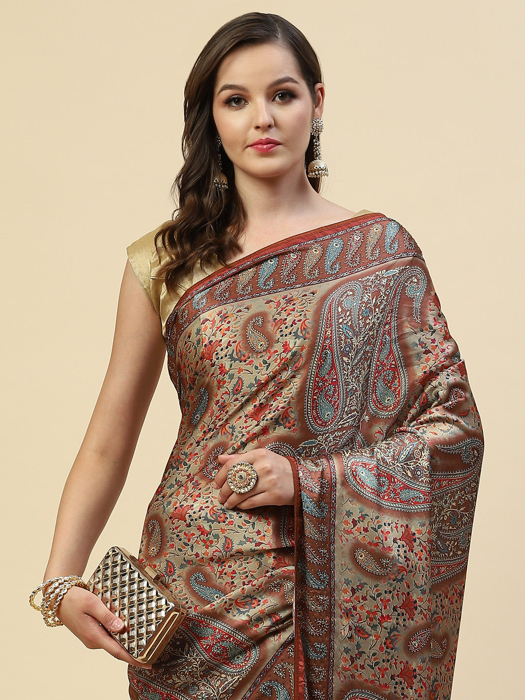 Floral Printed Satin Saree