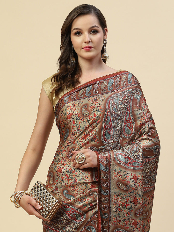Floral Printed Satin Saree