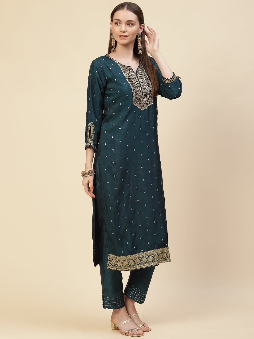 Zari Booti Handloom Kurta With Pants &amp; Dupatta