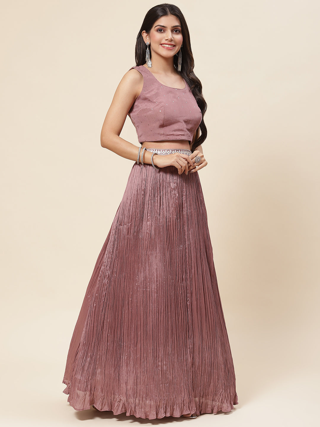 Resham Embroidered Crepe Choli With Lehenga &amp; Jacket