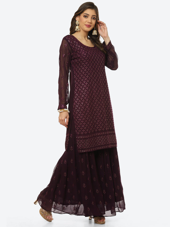 Resham Sequin Booti Georgette kurti With Garara &amp; Dupatta