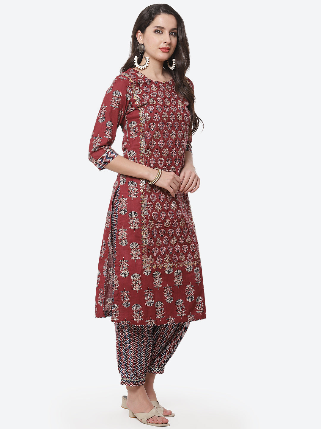 Booti Sequence Cotton Kurti With Afghani Pant