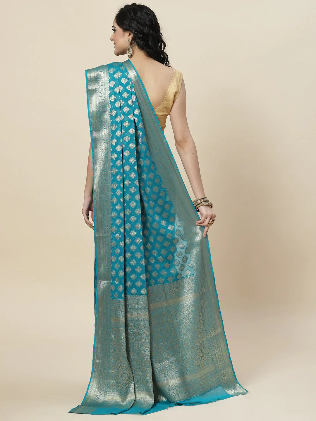 Zari Booti Chiffon Plain Saree