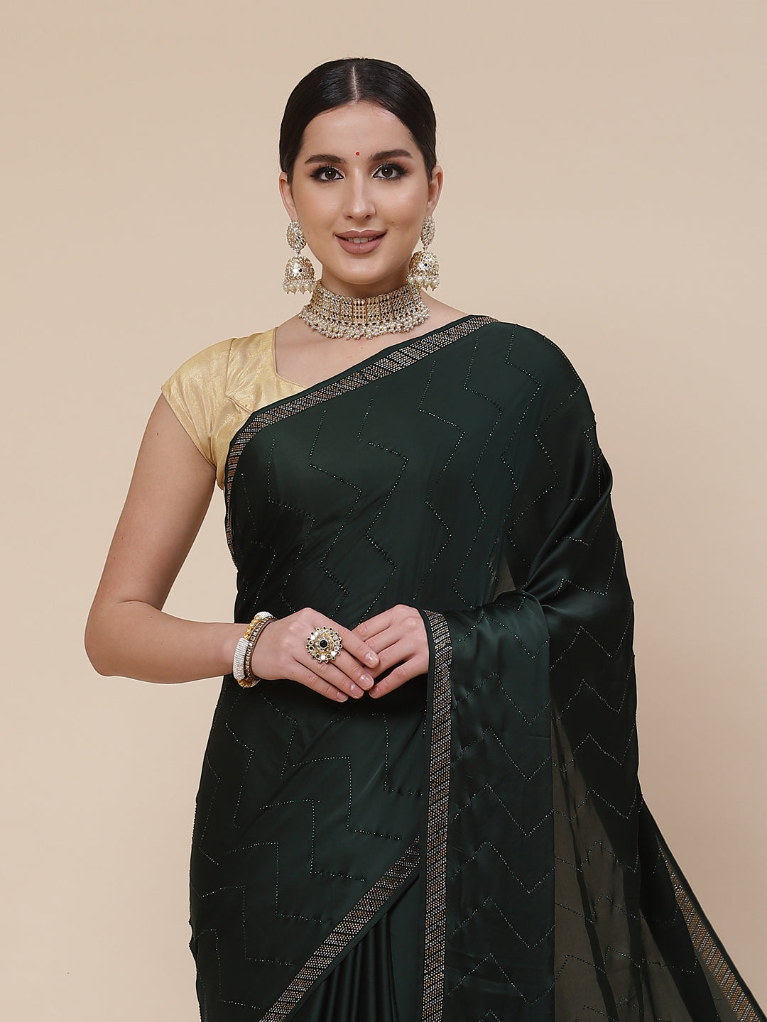 Stone Jaal Satin Embroidered Saree